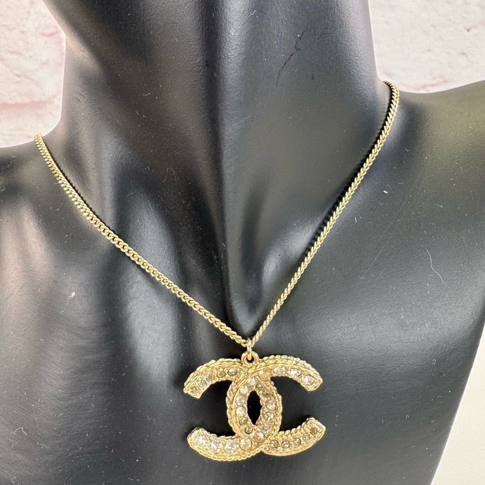 CHANEL Large Rhinestone Paved Gold and Silver Crystal Pendant Necklace - Picture 6 of 16